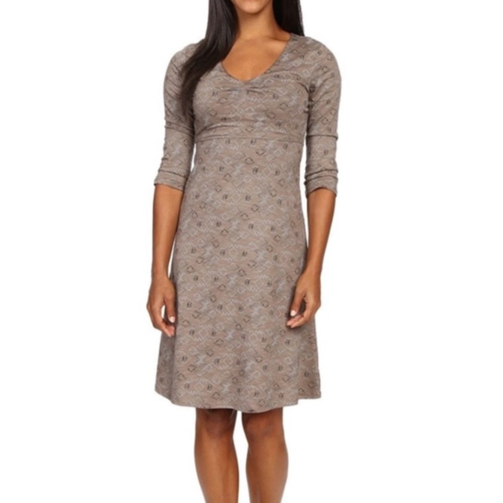 Toad&Co Taupe Patterned Midi Dress